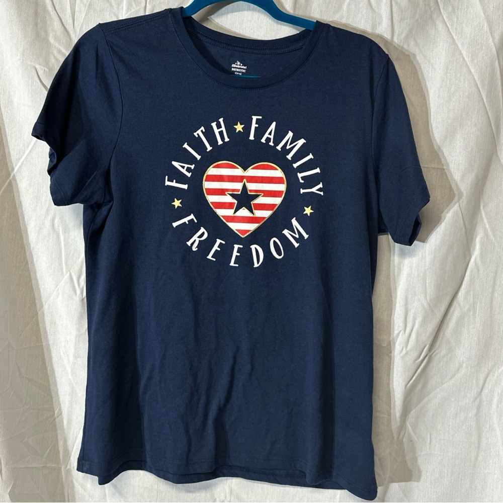Navy Blue Faith Family Freedom Women's Tee